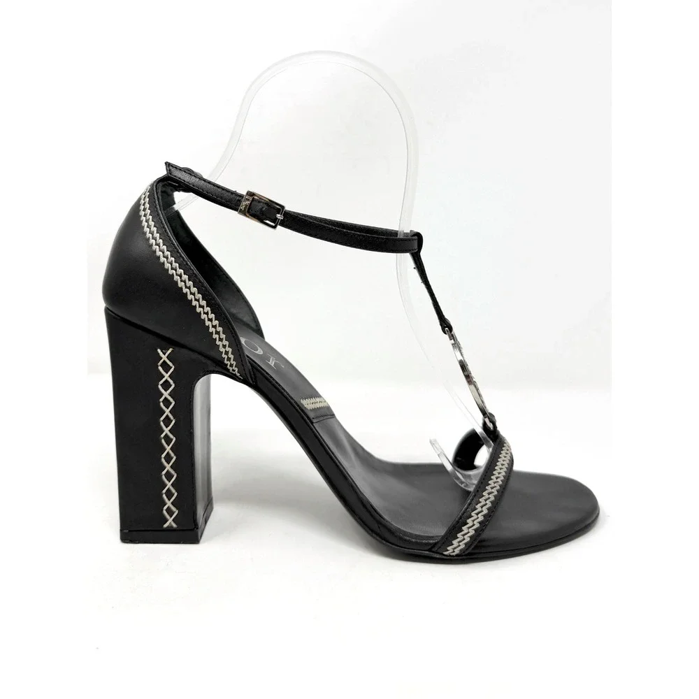 Dior Black CD Logo T Strap Block Heel Sandals 38.5 Galliano Runway